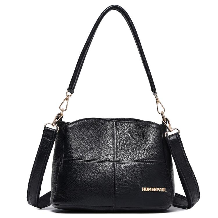HUMERPAUL WB202 Women Leather Shoulder Bag Large Capacity Crossbody Bag(Black)