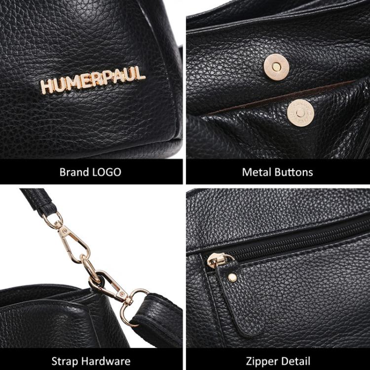 HUMERPAUL WB202 Women Leather Shoulder Bag Large Capacity Crossbody Bag(Black) - Image 4