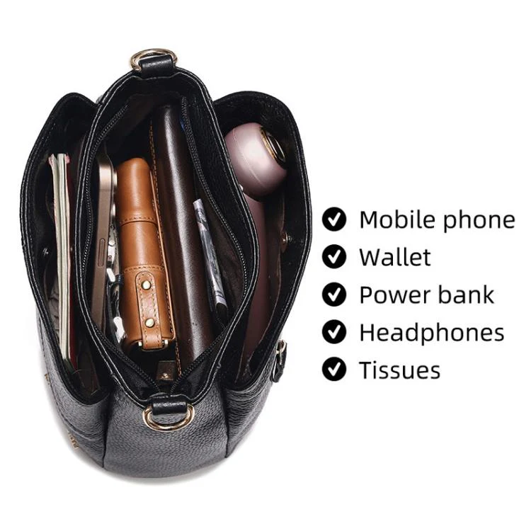 HUMERPAUL WB202 Women Leather Shoulder Bag Large Capacity Crossbody Bag(Black) - Image 5
