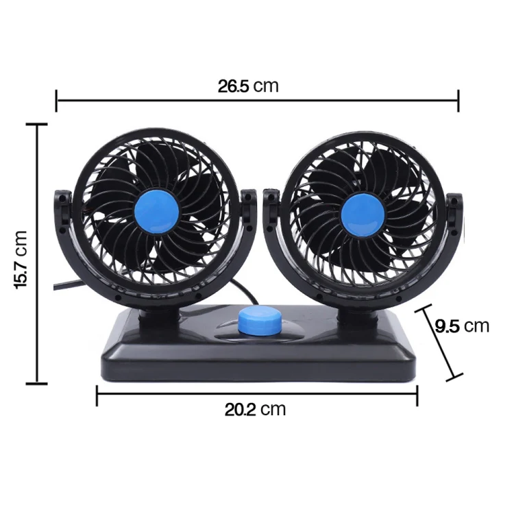 HUXIN HX-T303 6.5W 360 Degree Adjustable Rotation Two Head Low Noise Mini Electric Car Fan, DC12V - Image 2