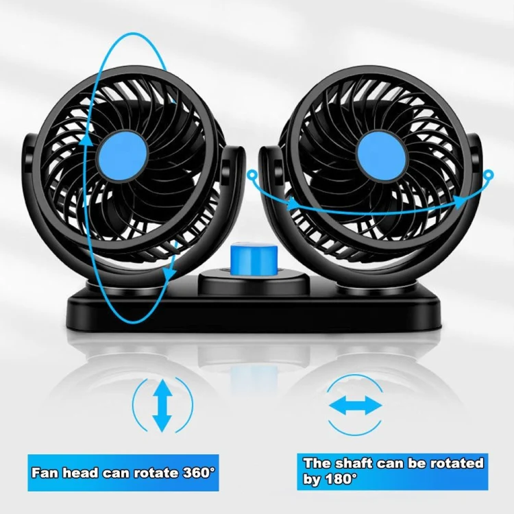 HUXIN HX-T303 6.5W 360 Degree Adjustable Rotation Two Head Low Noise Mini Electric Car Fan, DC12V - Image 4
