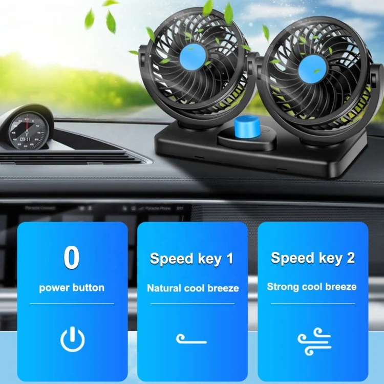 HUXIN HX-T303 6.5W 360 Degree Adjustable Rotation Two Head Low Noise Mini Electric Car Fan, DC12V - Image 6