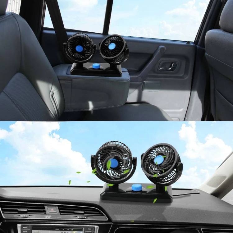 HUXIN HX-T303 6.5W 360 Degree Adjustable Rotation Two Head Low Noise Mini Electric Car Fan, DC12V - Image 7