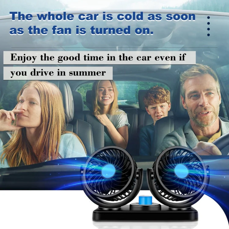 HUXIN HX-T303 6.5W 360 Degree Adjustable Rotation Two Head Low Noise Mini Electric Car Fan, DC12V - Image 8