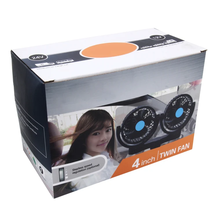 HUXIN HX-T605 7W 360 Degree Adjustable Rotation Clip Two Head Low Noise Mini Electric Car Fan with Gear Switch, DC12V - Image 4