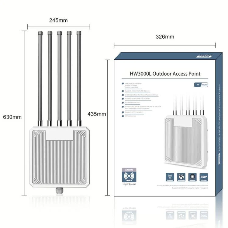 HW3000L IP67 Waterproof 3000Mbps WiFi 6 2.4 / 5G Dual Band High Gain Antenna POE Router, Plug:UK Plug(White Antenna) - Image 10