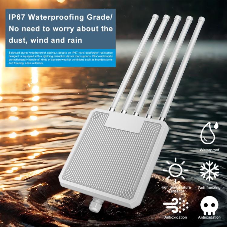 HW3000L IP67 Waterproof 3000Mbps WiFi 6 2.4 / 5G Dual Band High Gain Antenna POE Router, Plug:US Plug(White Antenna) - Image 7
