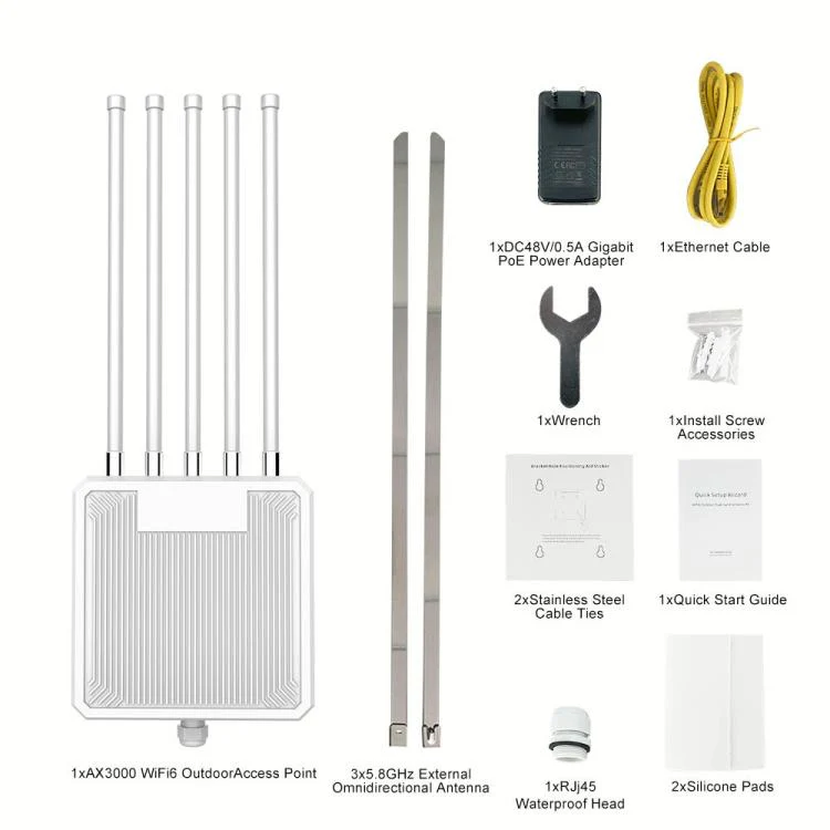 HW3000L IP67 Waterproof 3000Mbps WiFi 6 2.4 / 5G Dual Band High Gain Antenna POE Router, Plug:US Plug(White Antenna) - Image 8