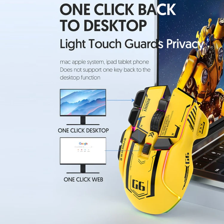 HXSJ G6 10 Keys RGB 12800DPI Tri-mode Wireless Gaming Mouse(Yellow) - Image 9