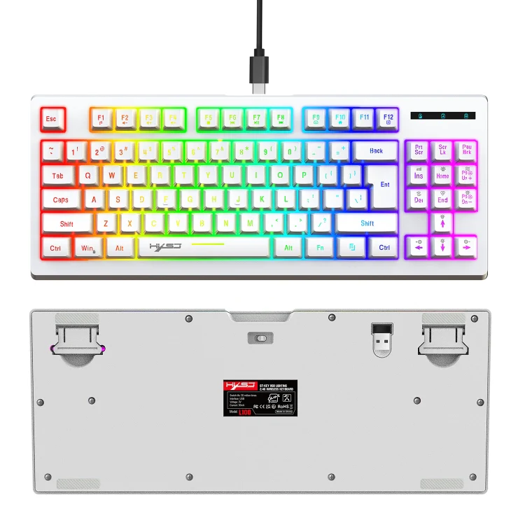 HXSJ L100 87 Keys RGB Backlit Film 2.4G Wireless Keyboard(White) - Image 2