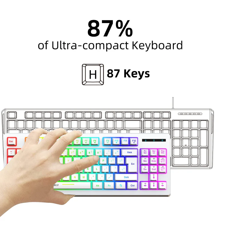 HXSJ L100 87 Keys RGB Backlit Film 2.4G Wireless Keyboard(White) - Image 4