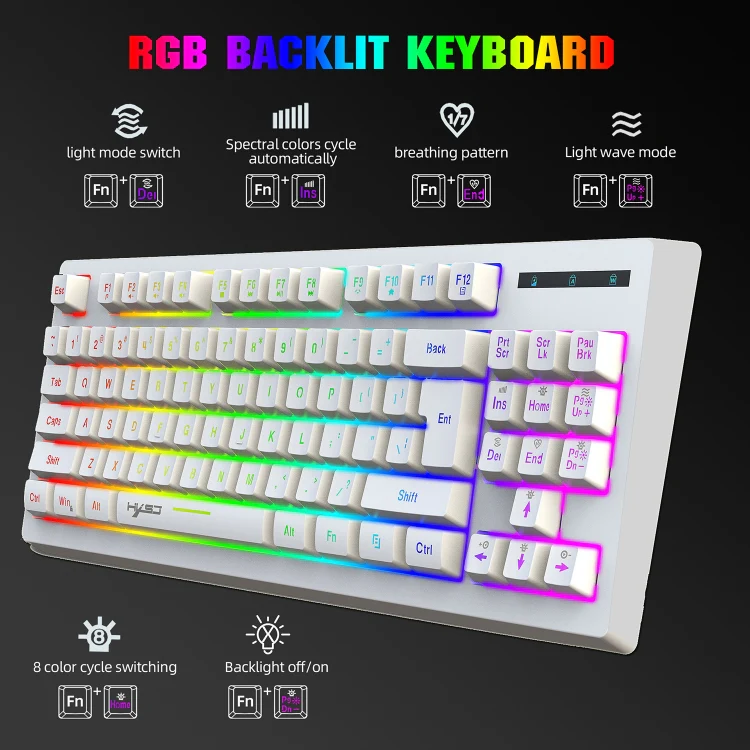 HXSJ L100 87 Keys RGB Backlit Film 2.4G Wireless Keyboard(White) - Image 6