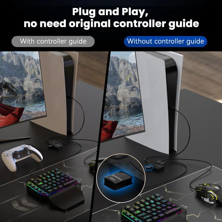 HXSJ Master-P5+V100+H300 Gaming Keyboard and Mouse Adapter Set for PS5(Black) - Image 4