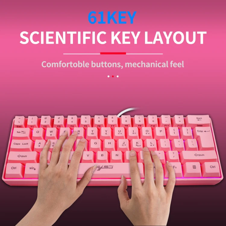 HXSJ V700 61 Keys RGB Lighting Gaming Wired Keyboard (Pink) - Image 10