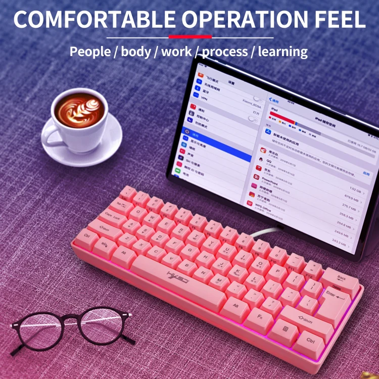 HXSJ V700 61 Keys RGB Lighting Gaming Wired Keyboard (Pink) - Image 11
