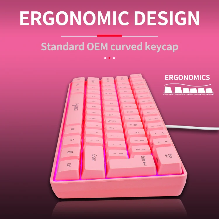 HXSJ V700 61 Keys RGB Lighting Gaming Wired Keyboard (Pink) - Image 14