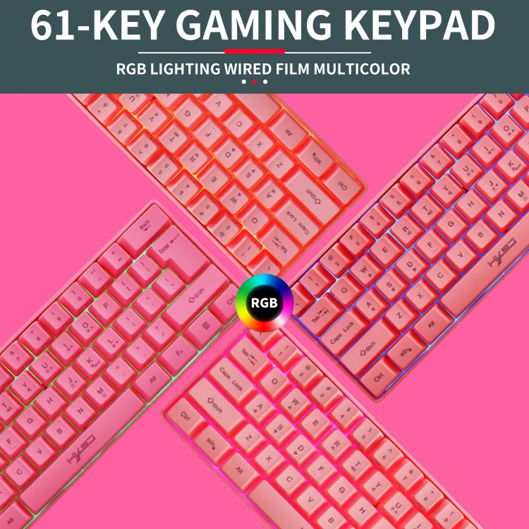 HXSJ V700 61 Keys RGB Lighting Gaming Wired Keyboard (Pink) - Image 5