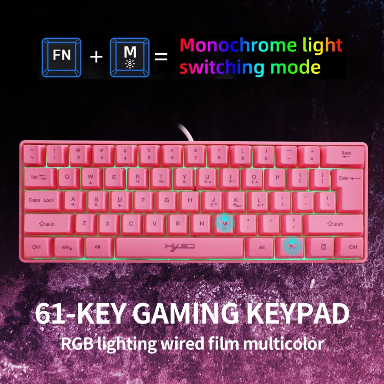 HXSJ V700 61 Keys RGB Lighting Gaming Wired Keyboard (Pink) - Image 7