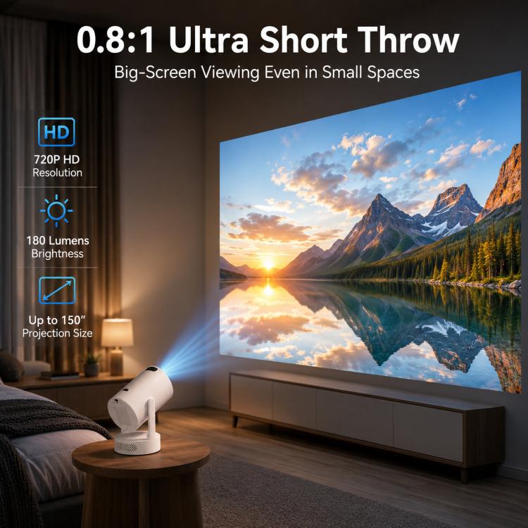 HY300 Ultra Mini Portable Short-Throw Home Projector Android 13 HD Projector UK Plug(White) - Image 5