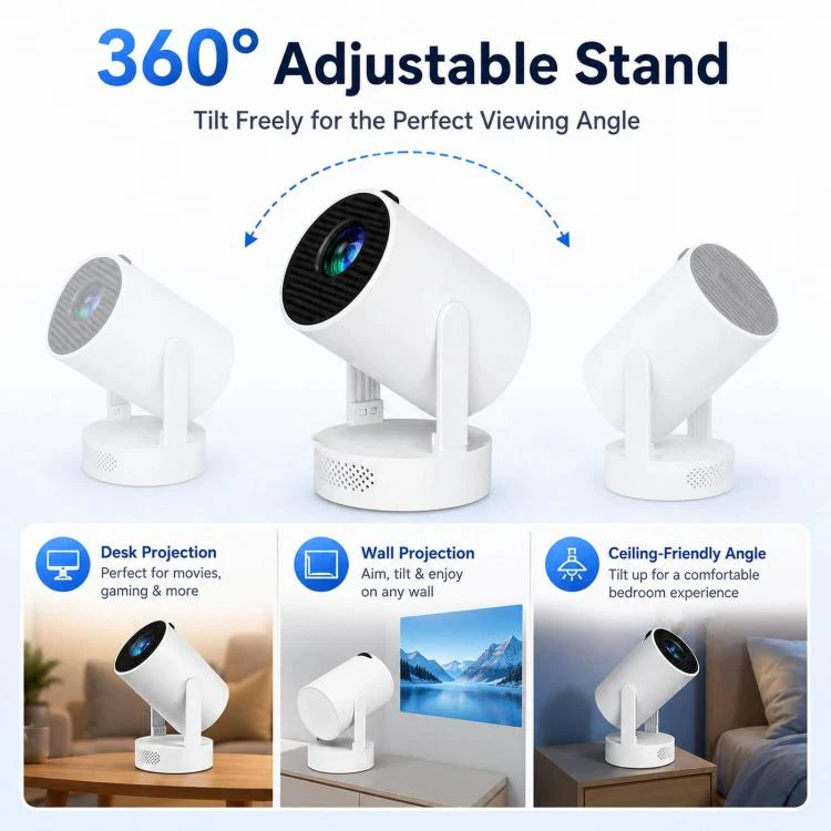 HY300 Ultra Mini Portable Short-Throw Home Projector Android 13 HD Projector UK Plug(White) - Image 7