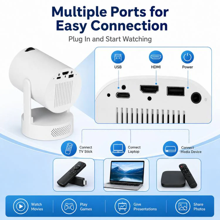 HY300 Ultra Mini Portable Short-Throw Home Projector Android 13 HD Projector UK Plug(White) - Image 9