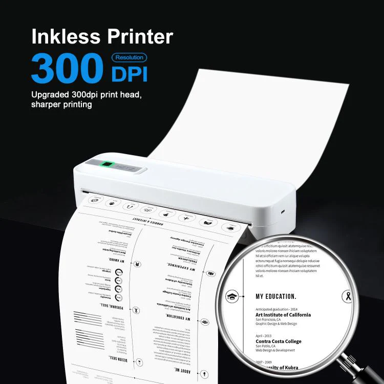 HZTZ A4RJ 200dpi Wireless Rechargeable Thermal Printer Supports 2-inch to 8.5-inch Paper for PDF, Files, Images, and Tattoo Paper White - Image 3