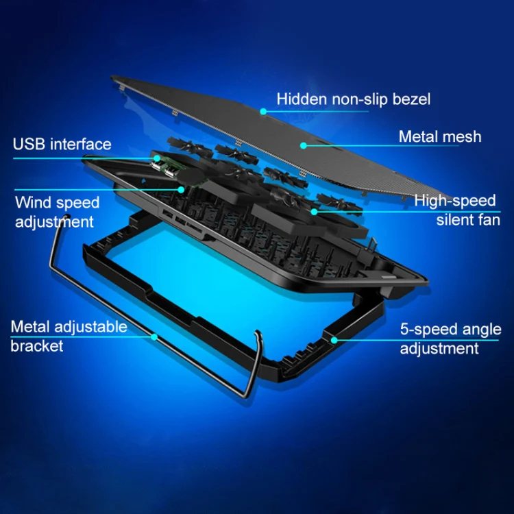 ICE COOREL Notebook Computer Base Speed Control Silent Six-fan Cooling Holder Cooling Rack, Style: Premium Edition(Lvory) - Image 3