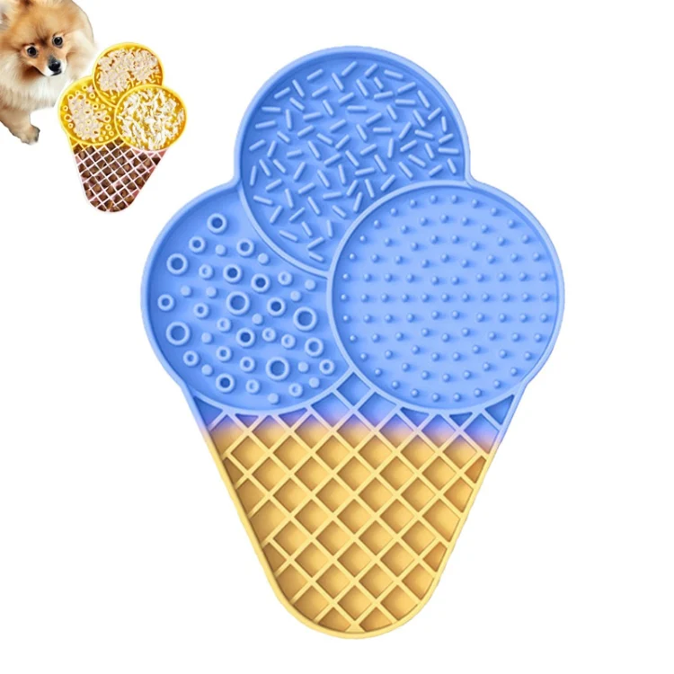 Ice-Cream Silicone Pet Licking Tray Cats And Dogs Anti-Choking Slow Eating Pad(Blue)