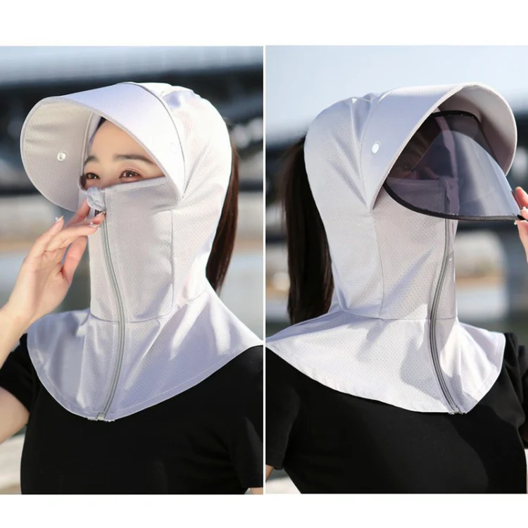 Ice Silk Sun Shade Hat Summer Face Mask Hat Cycling Sun Hat, Size: One Size(Light Gray) - Image 4