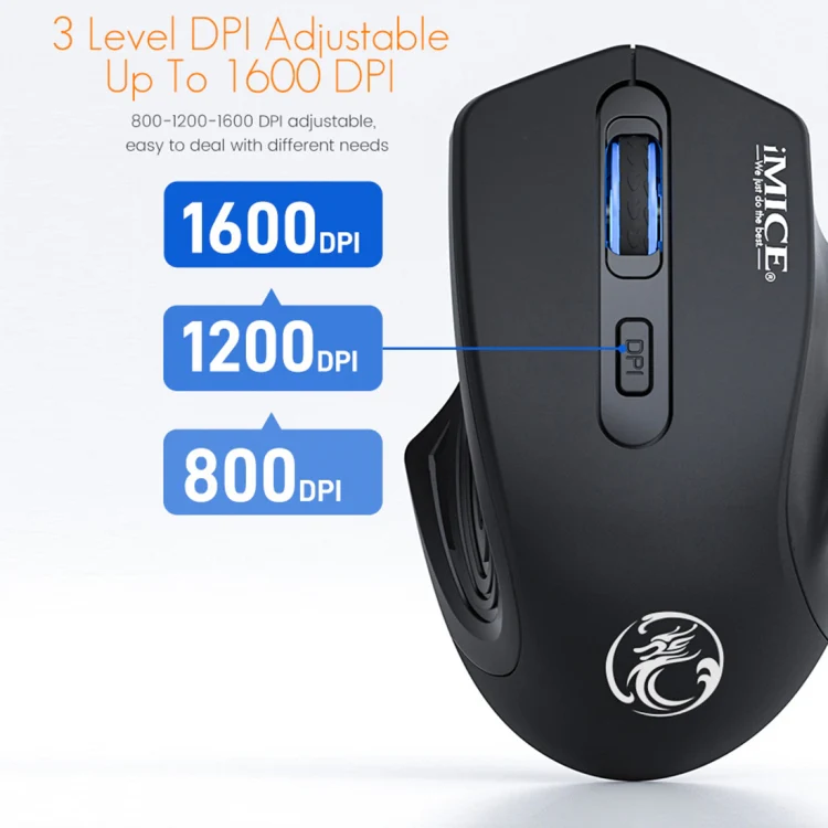iMICE G-1800 Rechargeable 4 Buttons 1600 DPI 2.4GHz Silent Wireless Mouse for Computer PC Laptop(Black) - Image 3