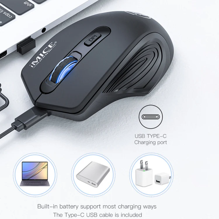 iMICE G-1800 Rechargeable 4 Buttons 1600 DPI 2.4GHz Silent Wireless Mouse for Computer PC Laptop(Black) - Image 5