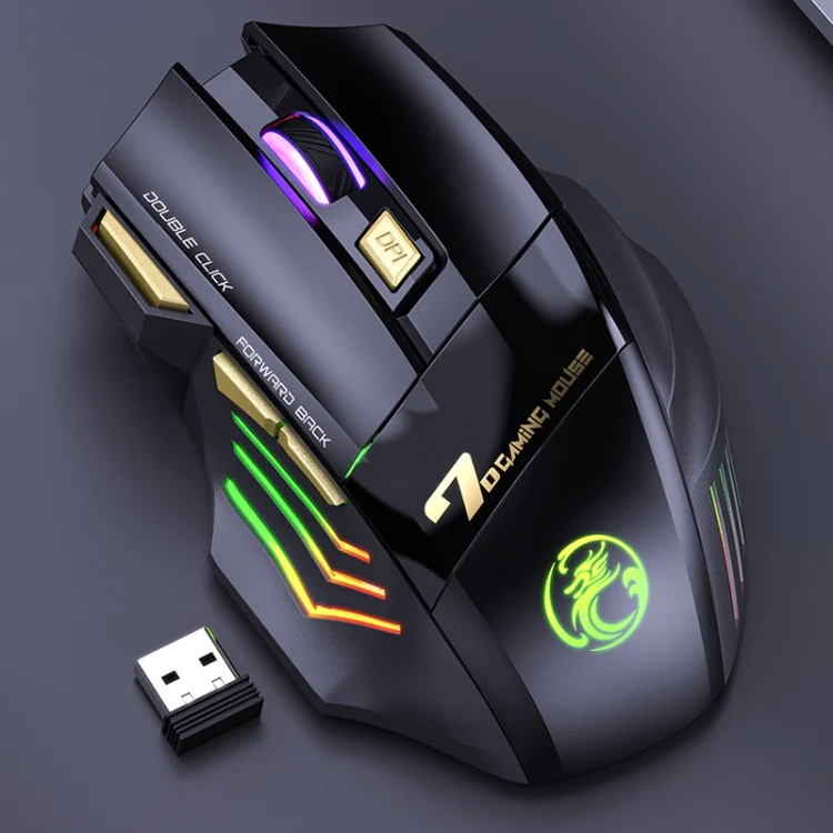 iMICE GW-X7 2.4G + Bluetooth Dual Mode 7-button Silent Rechargeable Wireless Gaming Mouse with Colorful RGB Lights(Black) - Image 2