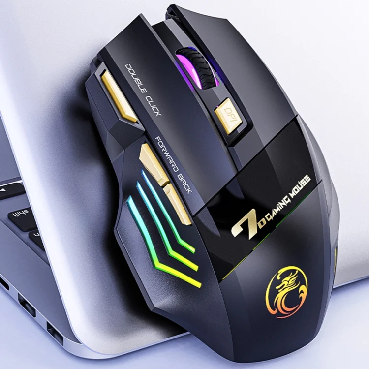 iMICE GW-X7 2.4G + Bluetooth Dual Mode 7-button Silent Rechargeable Wireless Gaming Mouse with Colorful RGB Lights(Black) - Image 3