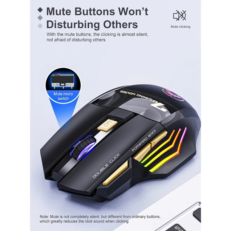 iMICE GW-X7 2.4G + Bluetooth Dual Mode 7-button Silent Rechargeable Wireless Gaming Mouse with Colorful RGB Lights(Black) - Image 7