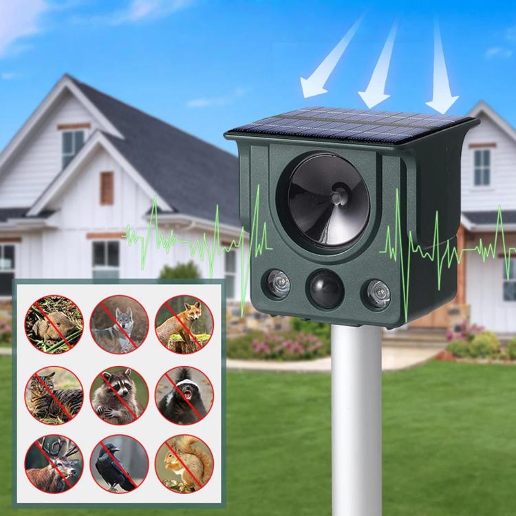 Infrared Sensor LED Strobe Ultrasonic Solar-Powered Animal Repellent(SJZ058)