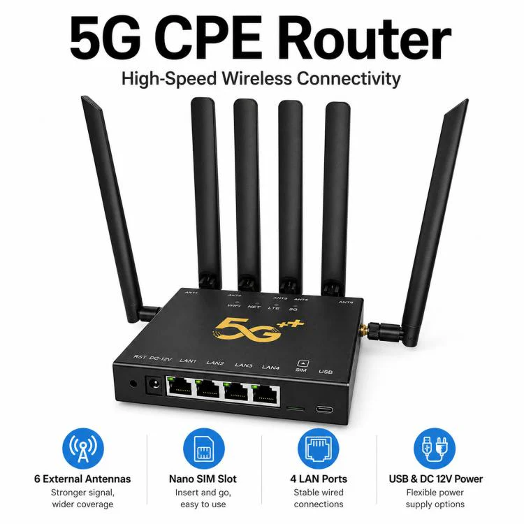 International Version 5G CPE Industrial Router Dual Mode SA / NSA Gigabit Cellular Gateway With 6 Antennas, EU Plug(Black) - Image 2