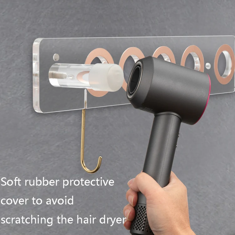 JD01 Punch-Free Hange Acrylic Hair Dryer Storage Bracket For Dyson Hair Dryer(Transparent) - Image 4