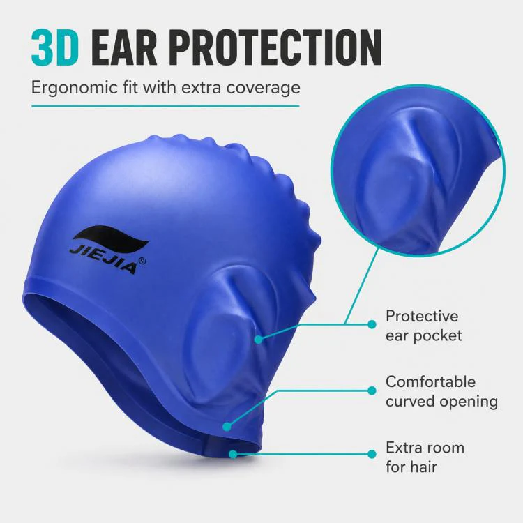 JIEJIA Swimming Silicone Ear-Protecting Swimming Cap With Earplugs And Nose Clip(Black) - Image 6