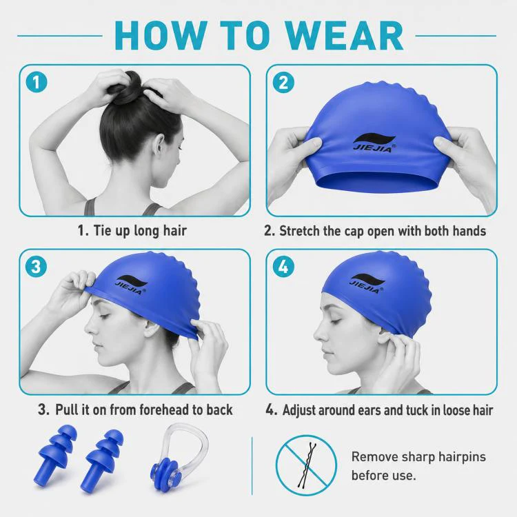 JIEJIA Swimming Silicone Ear-Protecting Swimming Cap With Earplugs And Nose Clip(Black) - Image 7