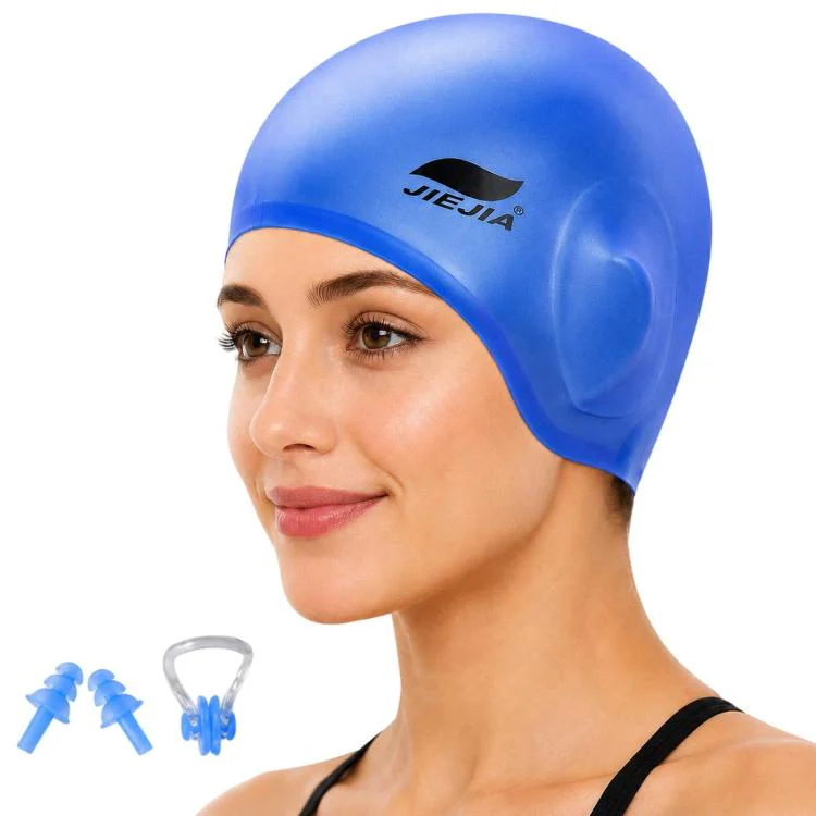 JIEJIA Swimming Silicone Ear-Protecting Swimming Cap With Earplugs And Nose Clip(Blue)