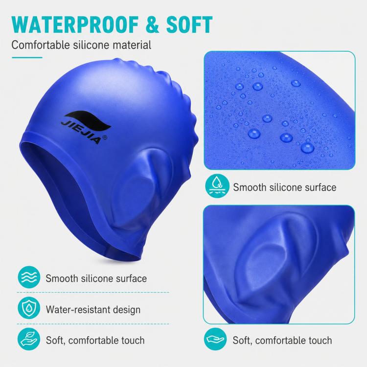 JIEJIA Swimming Silicone Ear-Protecting Swimming Cap With Earplugs And Nose Clip(Blue) - Image 5