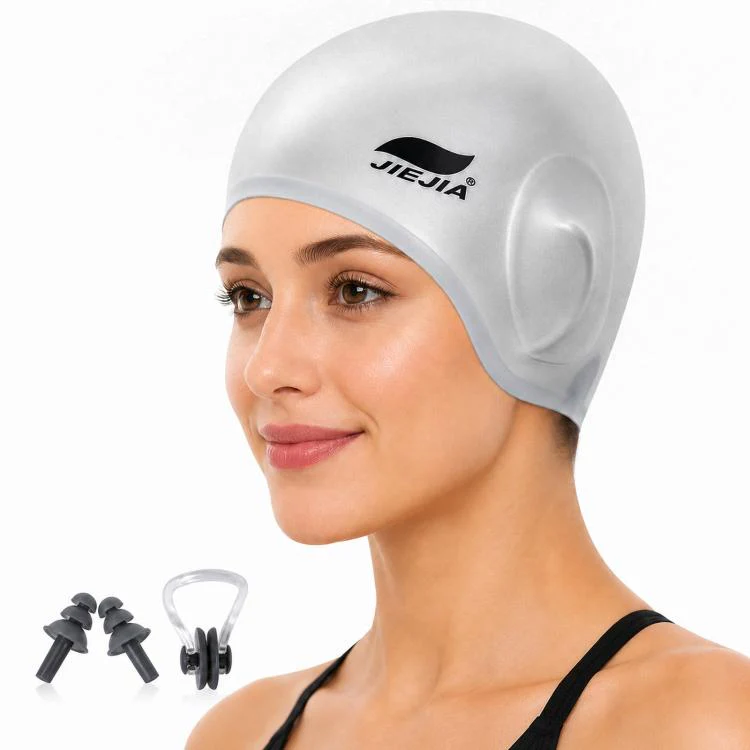 JIEJIA Swimming Silicone Ear-Protecting Swimming Cap With Earplugs And Nose Clip(Gray)