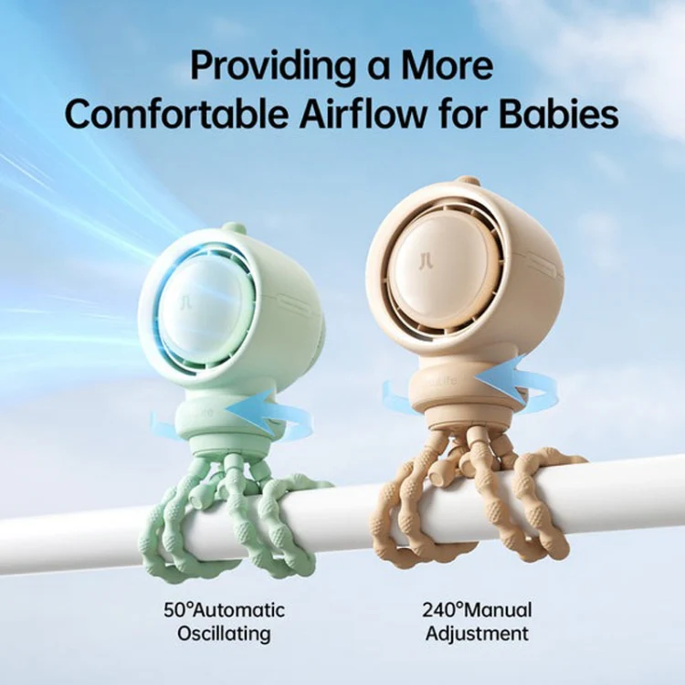 JisuLife Stroller Fan Life2S High Speed Energy Saving Stroller Mini Fan Octopus Bladeless Swingable Head Air Purifying Fan(Mint Green) - Image 3