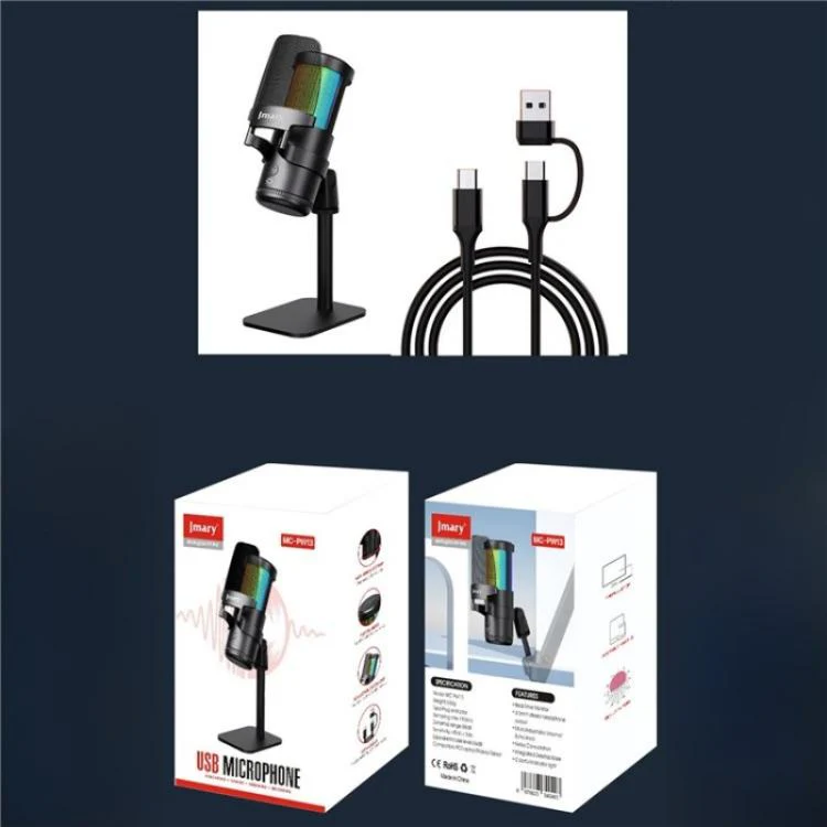 JMARY MC-PW13 360 Degree Rotating RGB Light Desktop Microphone - Image 11