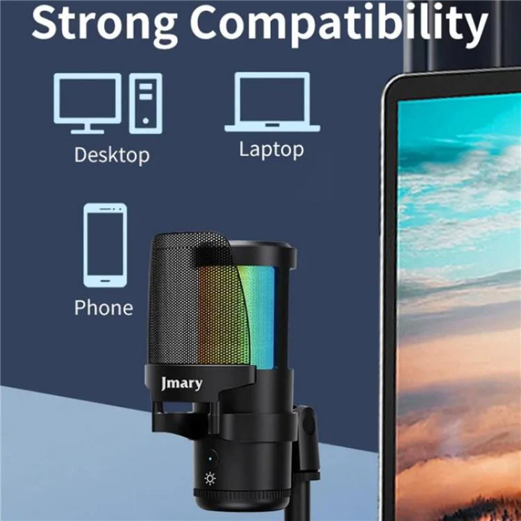 JMARY MC-PW13 360 Degree Rotating RGB Light Desktop Microphone - Image 3