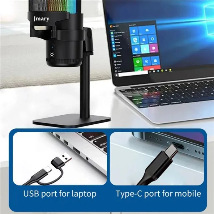 JMARY MC-PW13 360 Degree Rotating RGB Light Desktop Microphone - Image 4