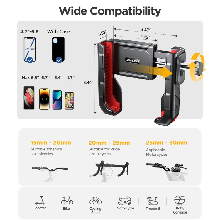 JOYROOM JR-ZS266 Bicycle Handle Phone Mount Compatible with 4.7-6.8 inch(Black) - Image 8