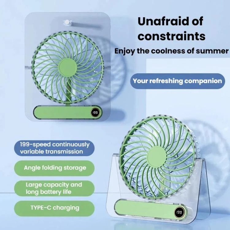 JP-08 Ultra-Thin Desktop Mini Fan Quiet Transparent Digital Display Fan For Office Desk(Green) - Image 2
