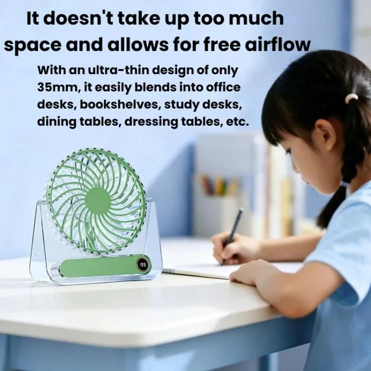 JP-08 Ultra-Thin Desktop Mini Fan Quiet Transparent Digital Display Fan For Office Desk(Purple) - Image 3