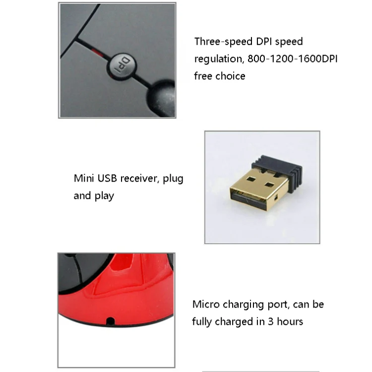 JSY-03 6 Keys Wireless Vertical Charging Mouse Ergonomic Vertical Optical Mouse(Silver Gray) - Image 5